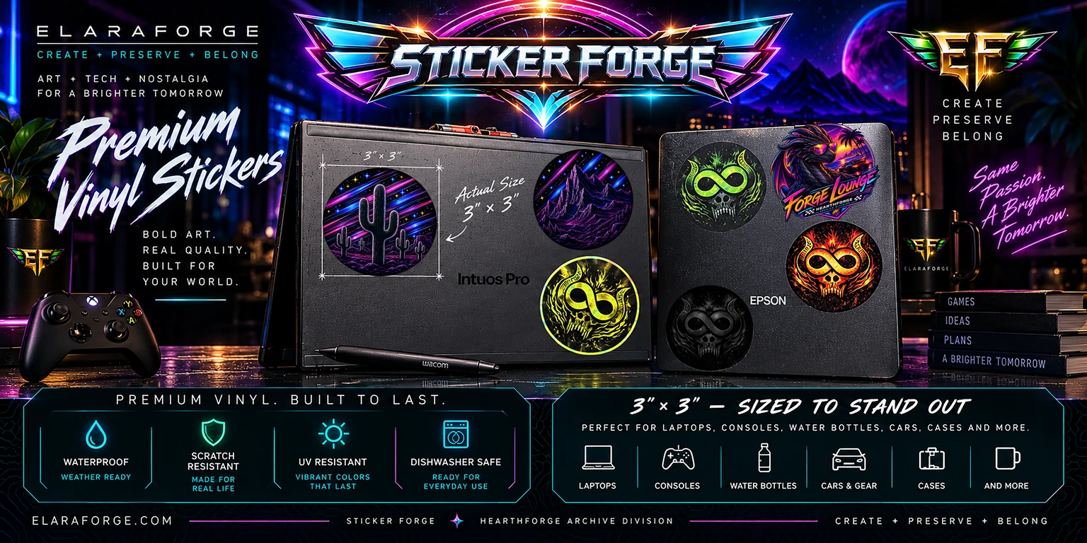 Sticker Forge premium 3-inch by 3-inch vinyl stickers. Waterproof, weather resistant, scratch resistant, UV resistant and dishwasher safe. Designs for laptops, consoles, water bottles, cars, cases and more.